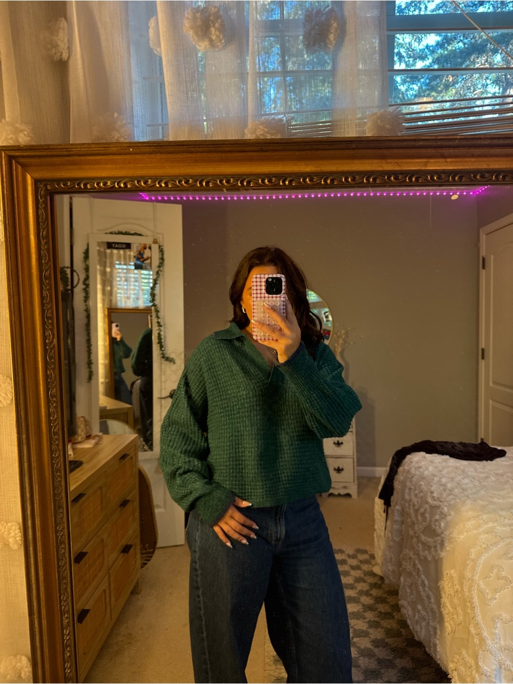 Kohl's Forest Green Collared V‑Neck Knit Sweater